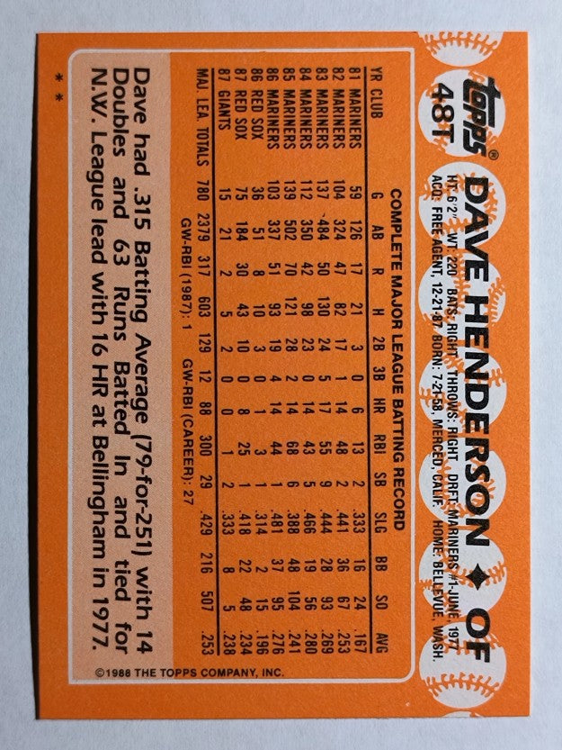 1988 Topps Traded #48T Dave Henderson