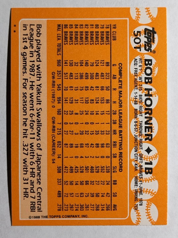 1988 Topps Traded #50T Bob Horner