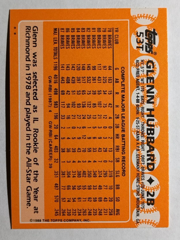 1988 Topps Traded #53T Glenn Hubbard