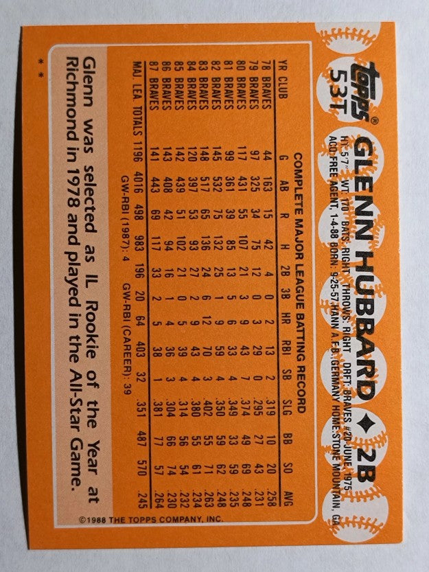 1988 Topps Traded #53T Glenn Hubbard