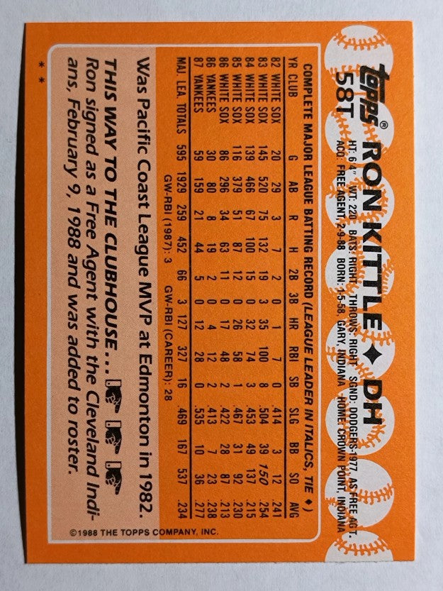 1988 Topps Traded #58T Ron Kittle