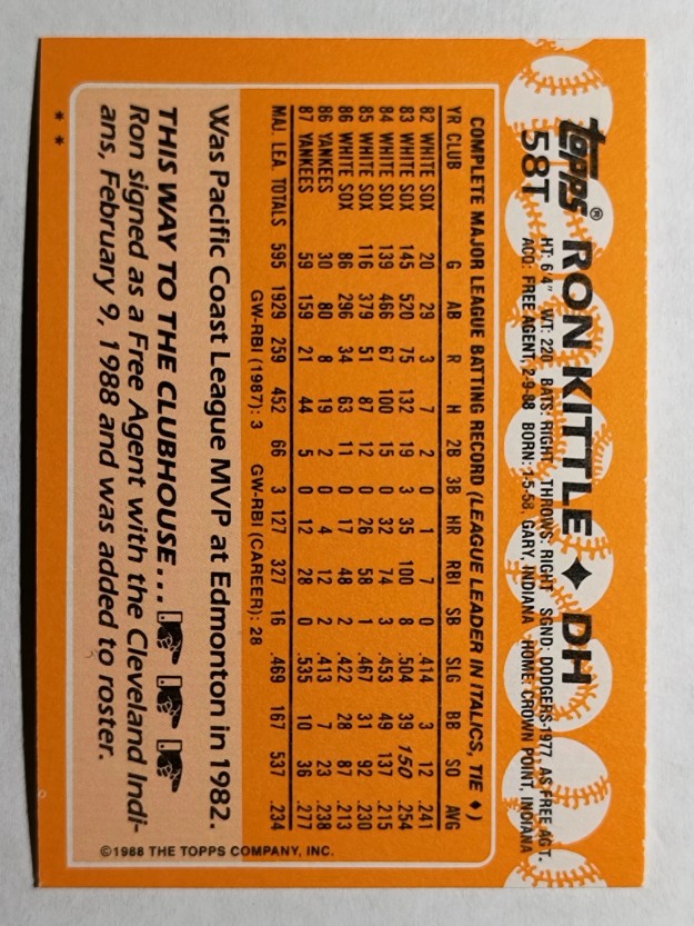 1988 Topps Traded #58T Ron Kittle