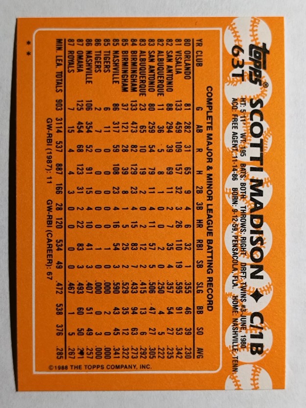 1988 Topps Traded #63T Scotti Madison
