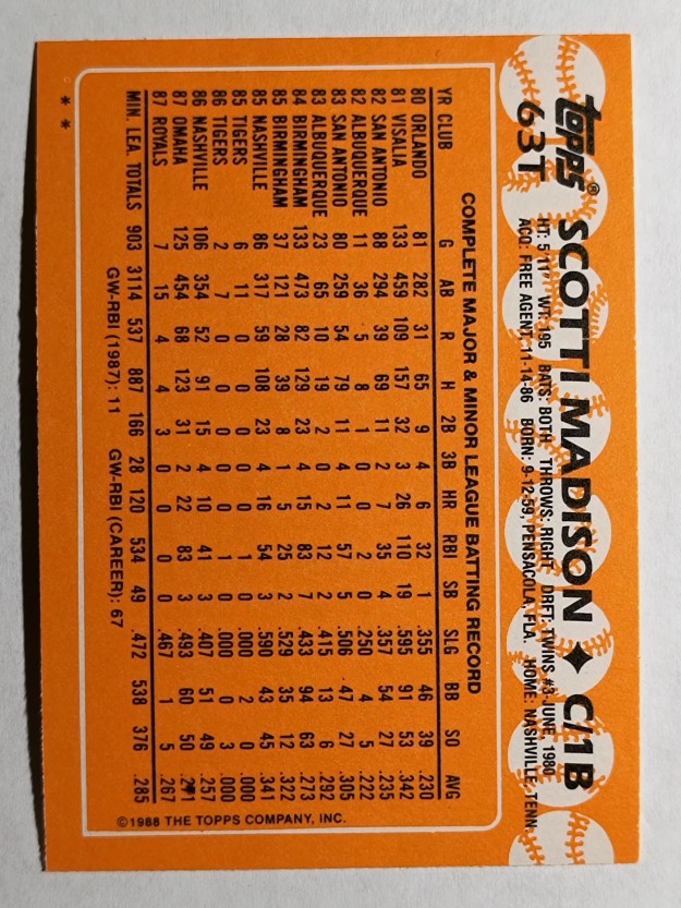 1988 Topps Traded #63T Scotti Madison