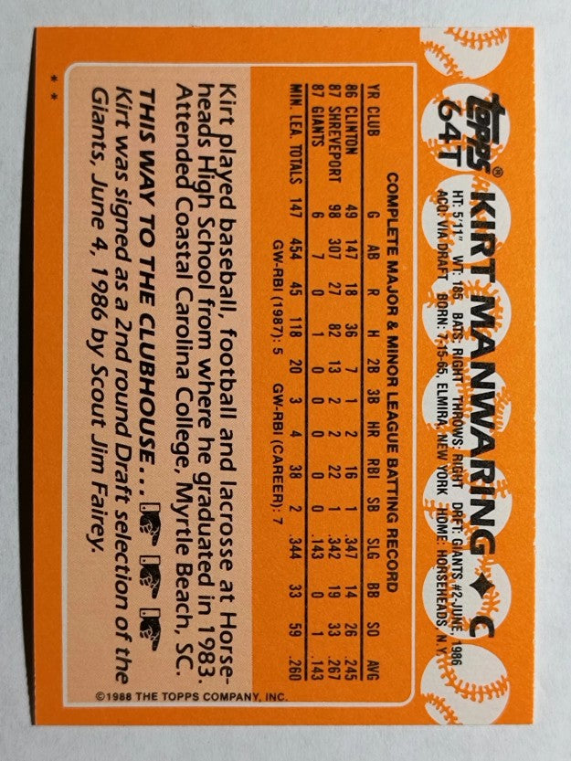 1988 Topps Traded #64T Kirt Manwaring