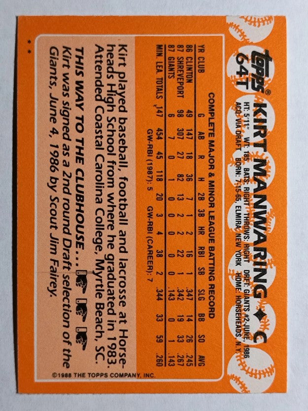 1988 Topps Traded #64T Kirt Manwaring