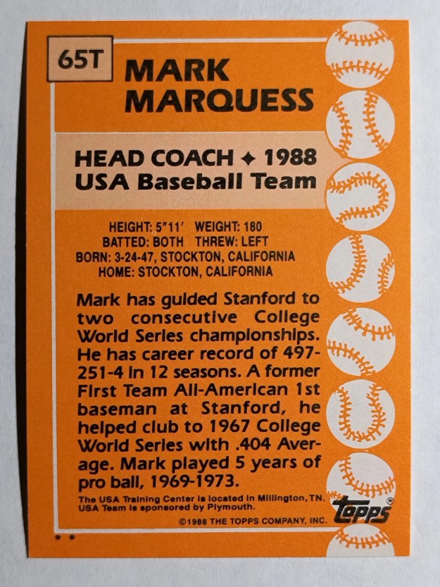 1988 Topps Traded #65T Mark Marquess OLY CO