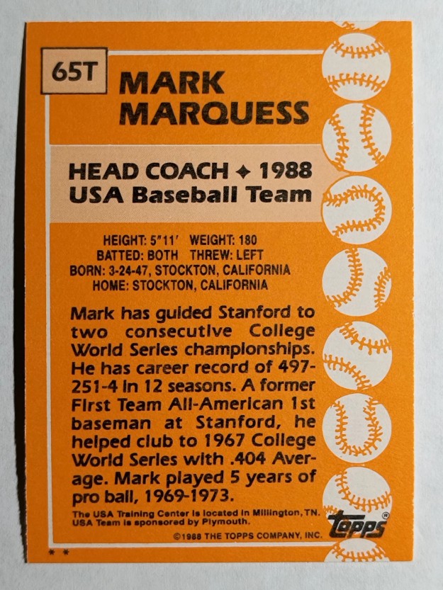 1988 Topps Traded #65T Mark Marquess OLY CO