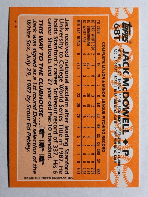 1988 Topps Traded #68T Jack McDowell XRC