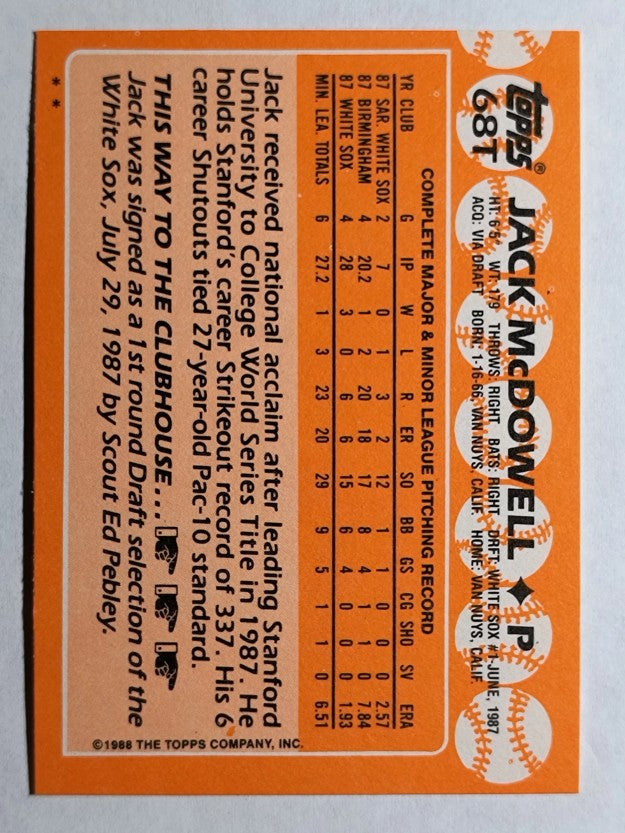 1988 Topps Traded #68T Jack McDowell XRC