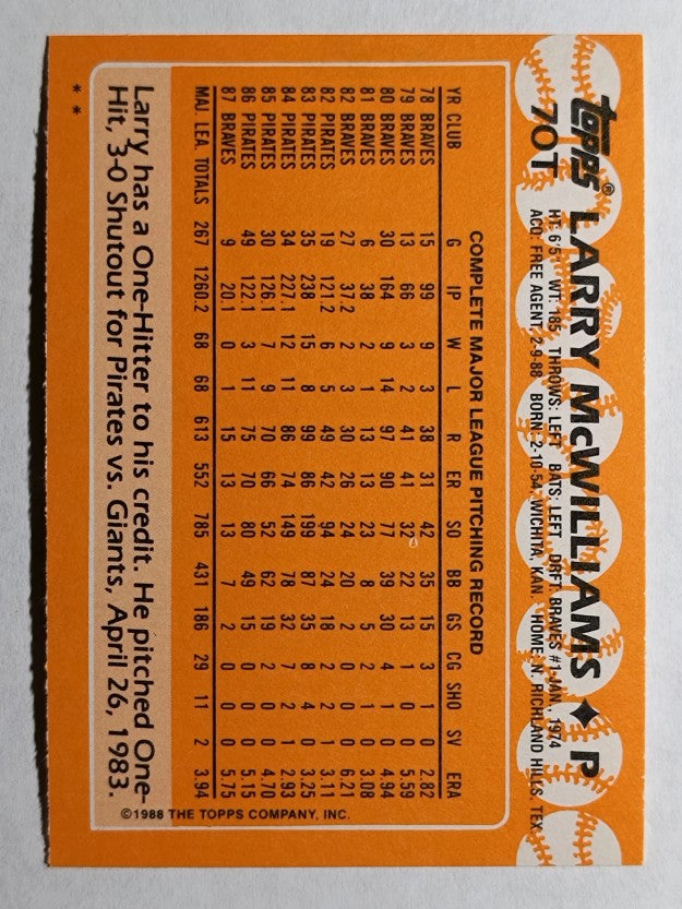 1988 Topps Traded #70T Larry McWilliams