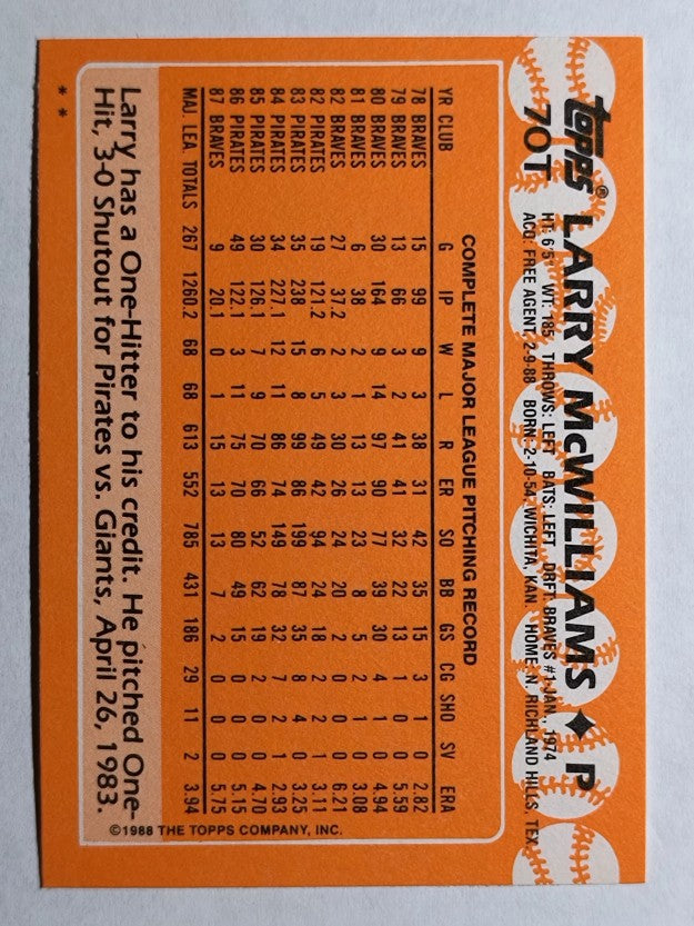 1988 Topps Traded #70T Larry McWilliams