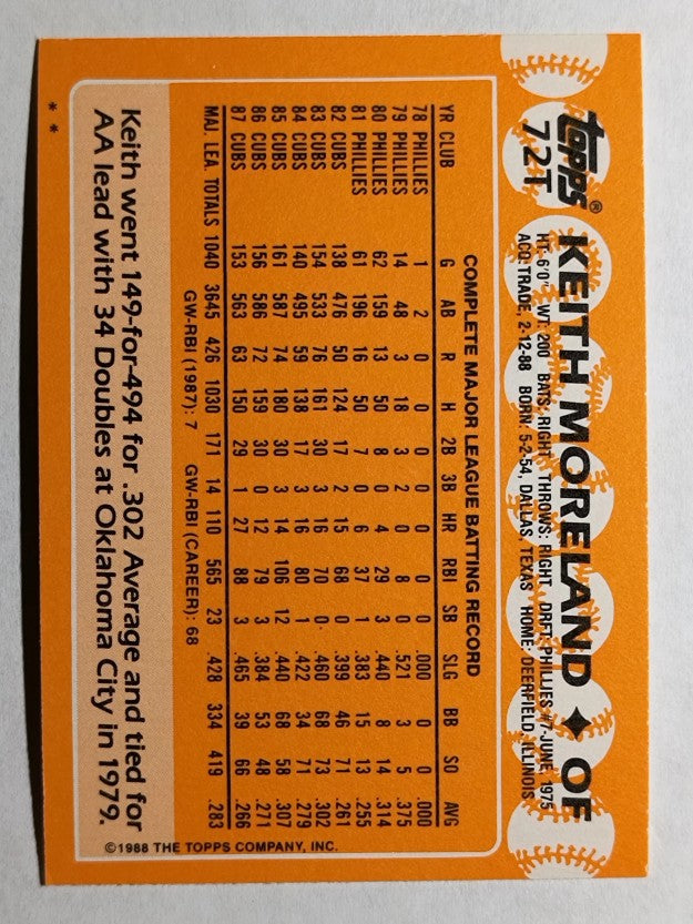 1988 Topps Traded #72T Keith Moreland