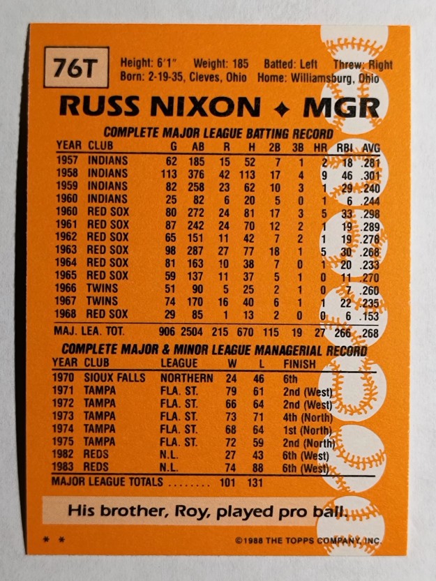 1988 Topps Traded #76T Russ Nixon MG