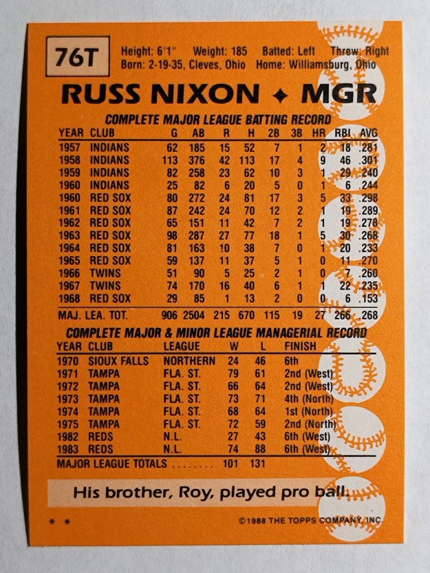 1988 Topps Traded #76T Russ Nixon MG