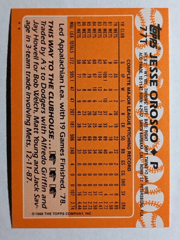 1988 Topps Traded #77T Jesse Orosco