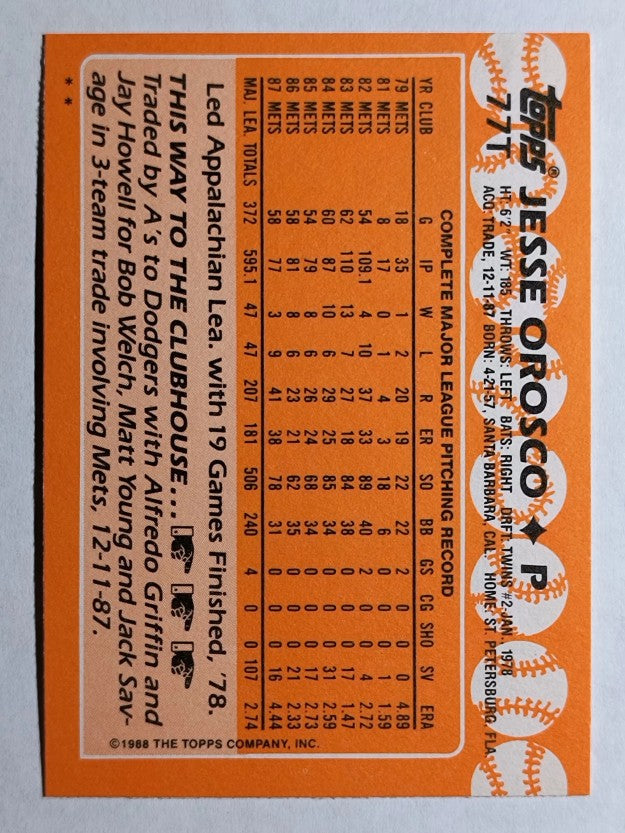1988 Topps Traded #77T Jesse Orosco
