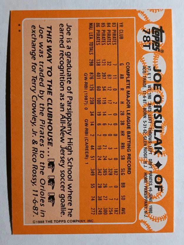 1988 Topps Traded #78T Joe Orsulak