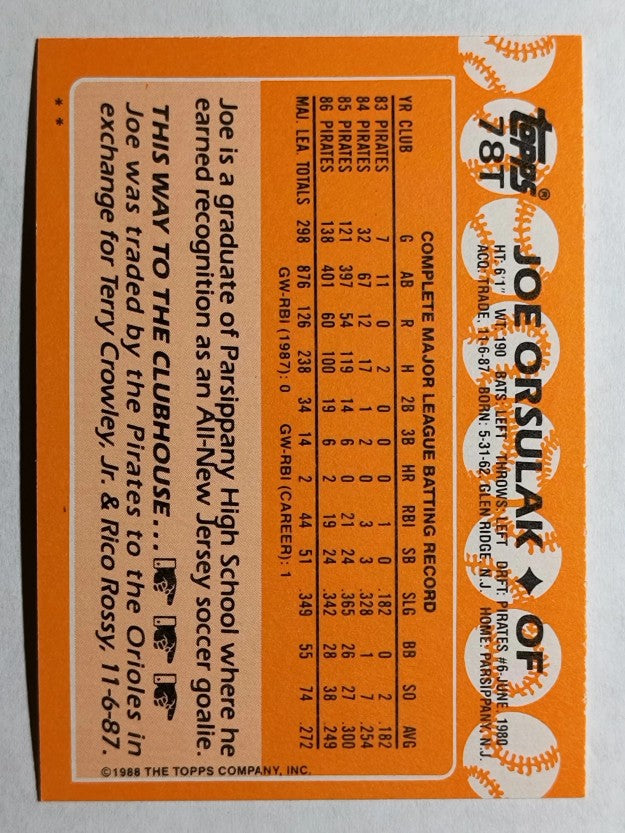 1988 Topps Traded #78T Joe Orsulak