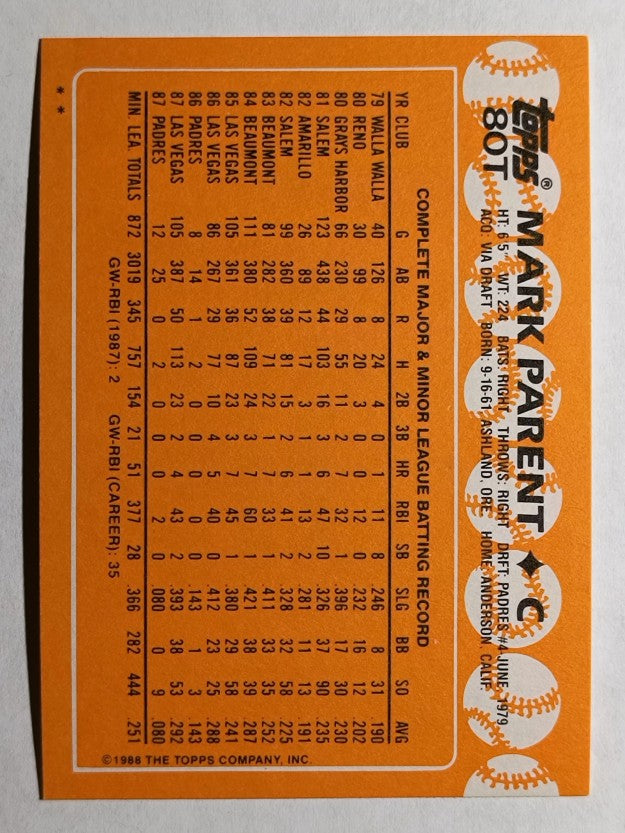 1988 Topps Traded #80T Mark Parent XRC