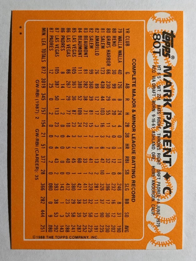 1988 Topps Traded #80T Mark Parent XRC