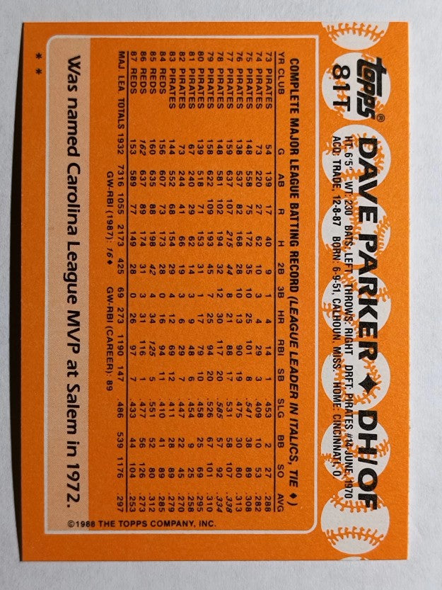 1988 Topps Traded #81T Dave Parker