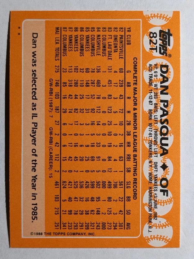1988 Topps Traded #82T Dan Pasqua