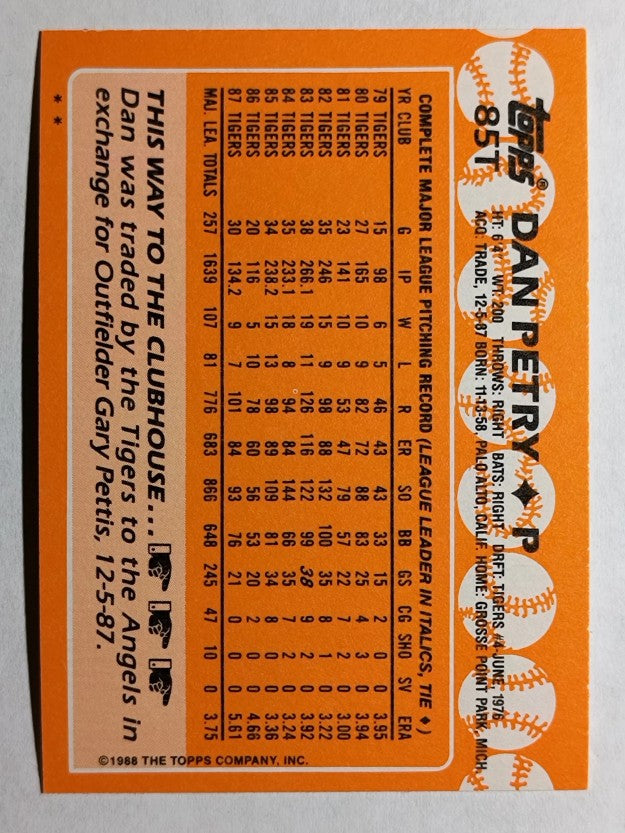 1988 Topps Traded #85T Dan Petry