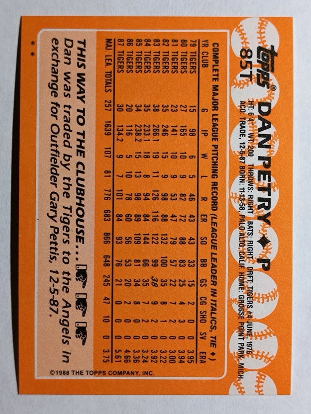 1988 Topps Traded #85T Dan Petry