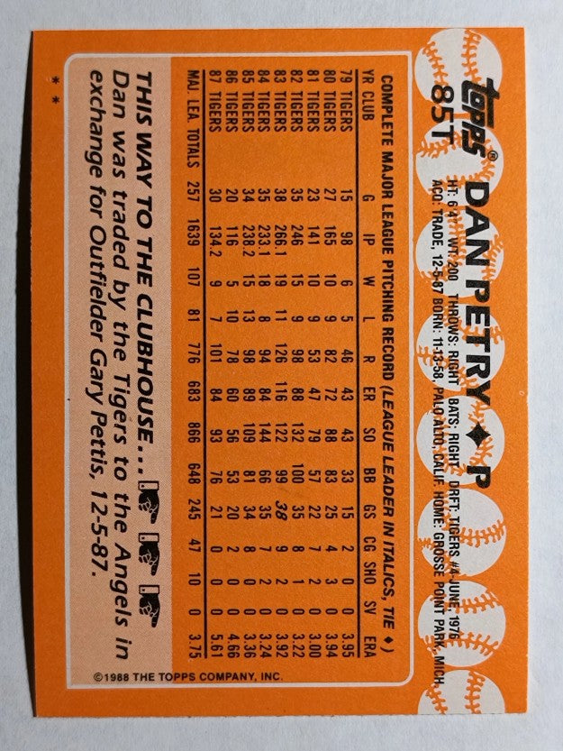 1988 Topps Traded #85T Dan Petry