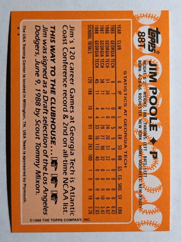 1988 Topps Traded #88T Jim Poole OLY XRC