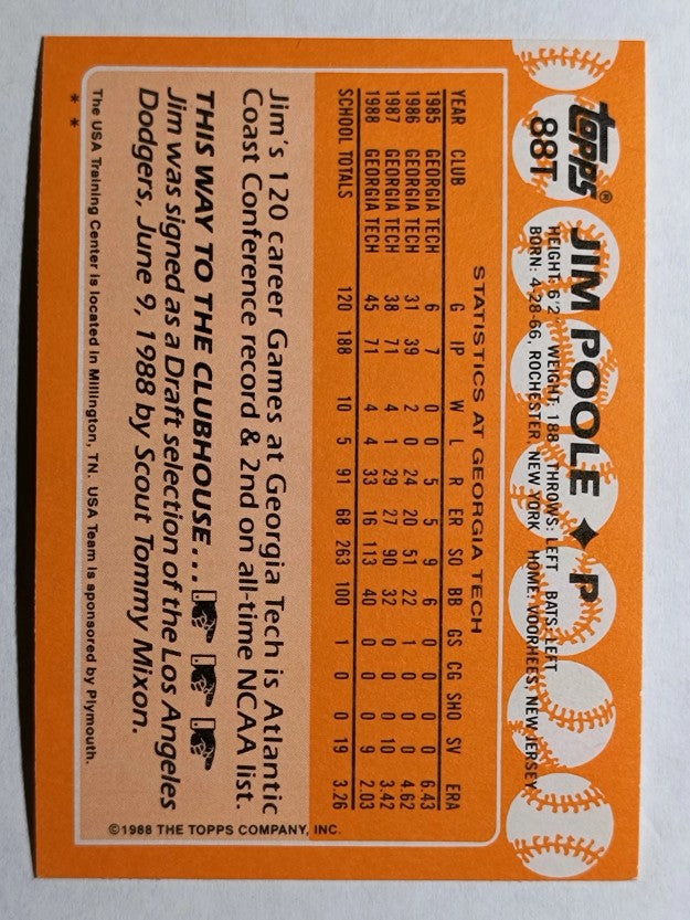1988 Topps Traded #88T Jim Poole OLY XRC