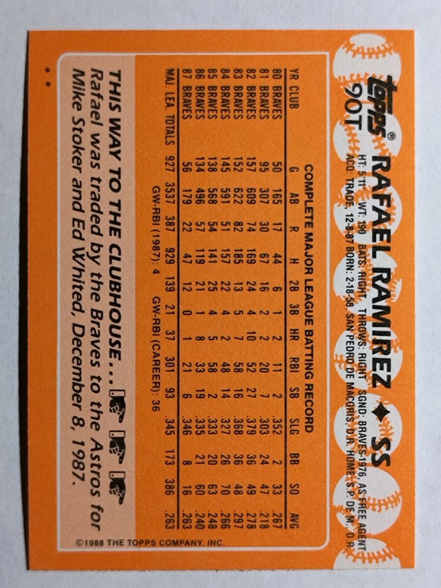 1988 Topps Traded #90T Rafael Ramirez
