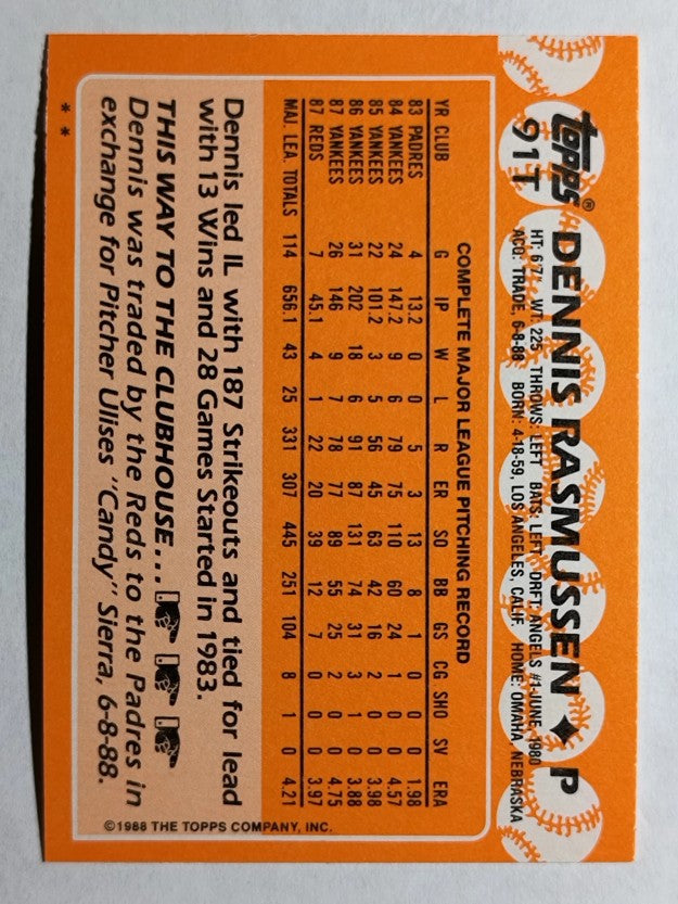 1988 Topps Traded #91T Dennis Rasmussen