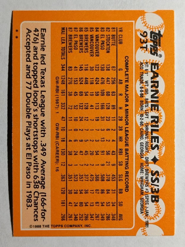 1988 Topps Traded #93T Ernie Riles