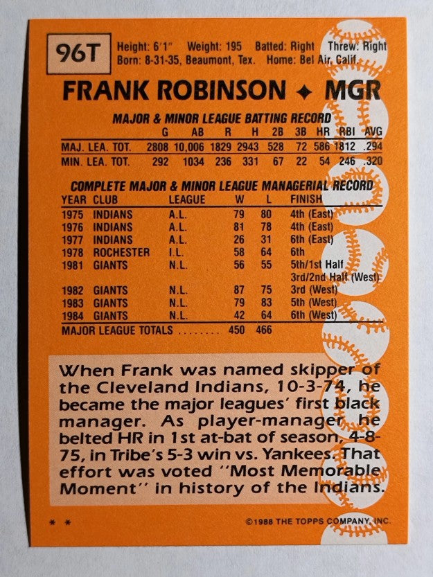 1988 Topps Traded #96T Frank Robinson MG