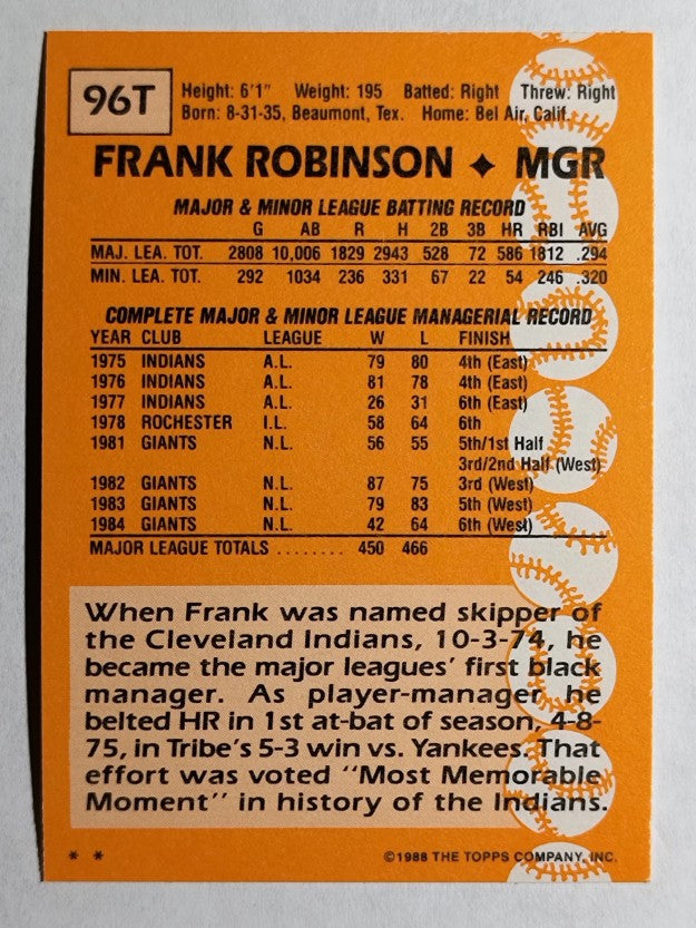 1988 Topps Traded #96T Frank Robinson MG