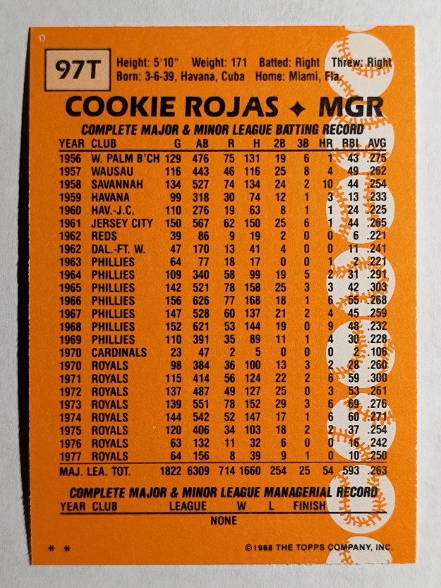 1988 Topps Traded #97T Cookie Rojas MG