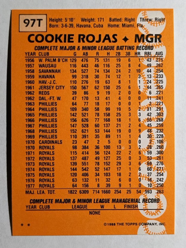 1988 Topps Traded #97T Cookie Rojas MG