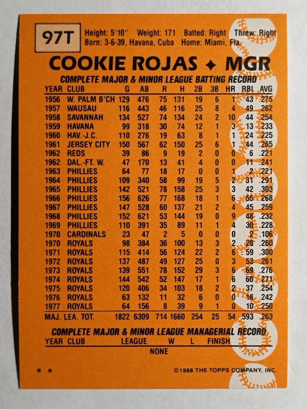 1988 Topps Traded #97T Cookie Rojas MG