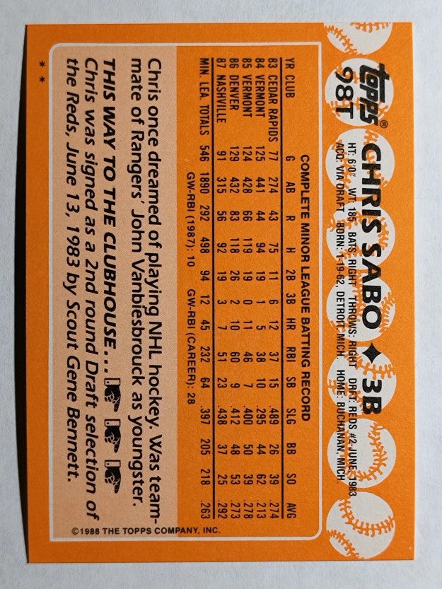 1988 Topps Traded #98T Chris Sabo XRC