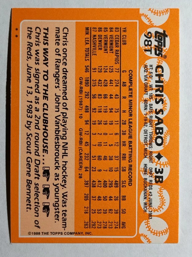 1988 Topps Traded #98T Chris Sabo XRC