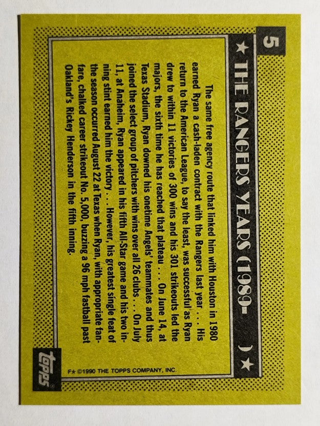 1990 Topps #5 Nolan Ryan Rangers