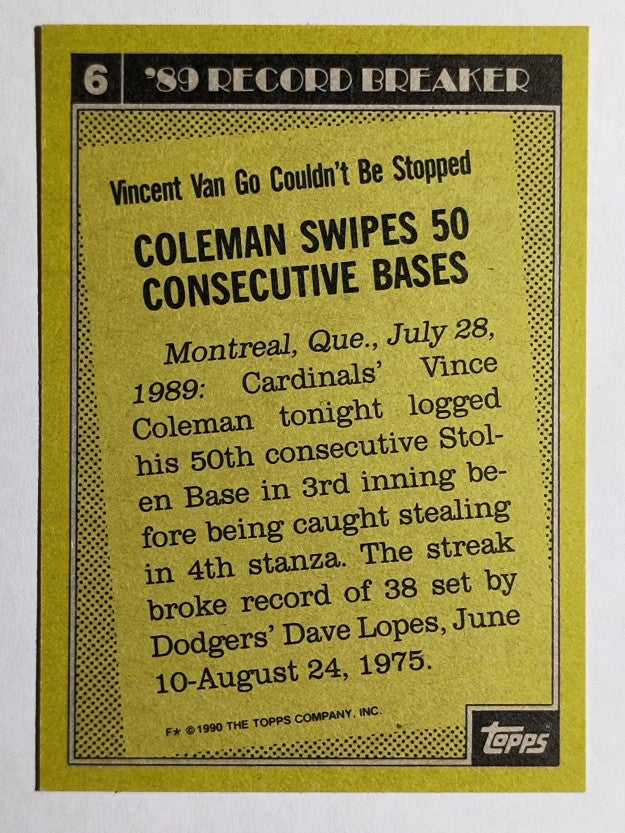 1990 Topps #6 Vince Coleman RB