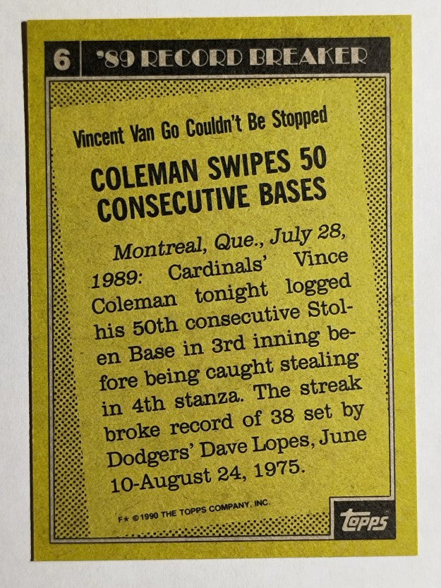 1990 Topps #6 Vince Coleman RB