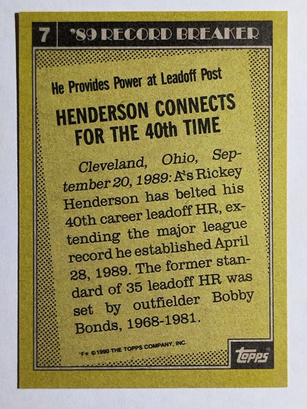 1990 Topps #7 Rickey Henderson RB