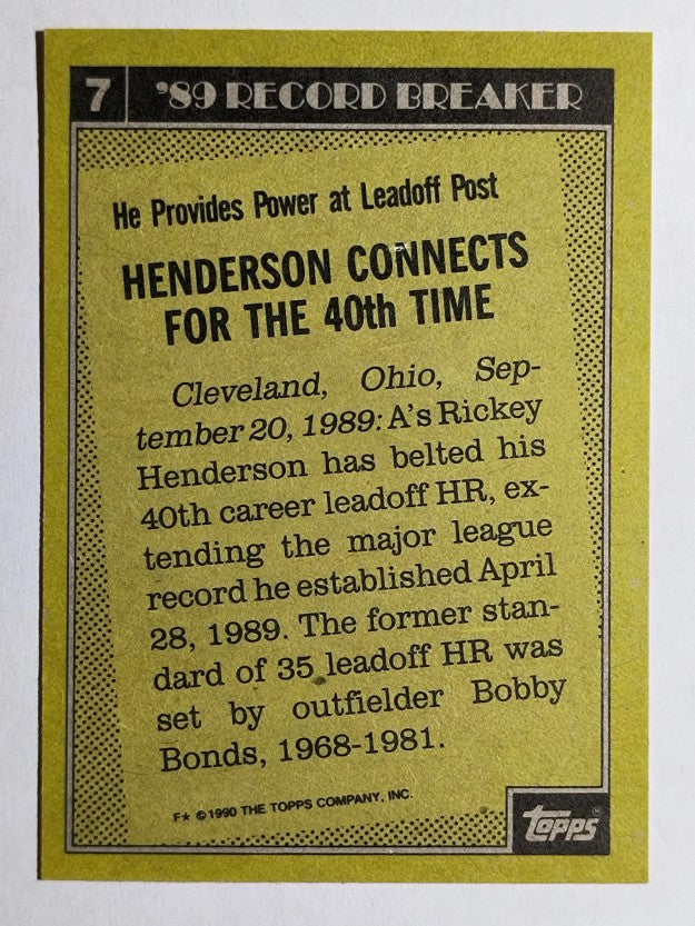 1990 Topps #7 Rickey Henderson RB