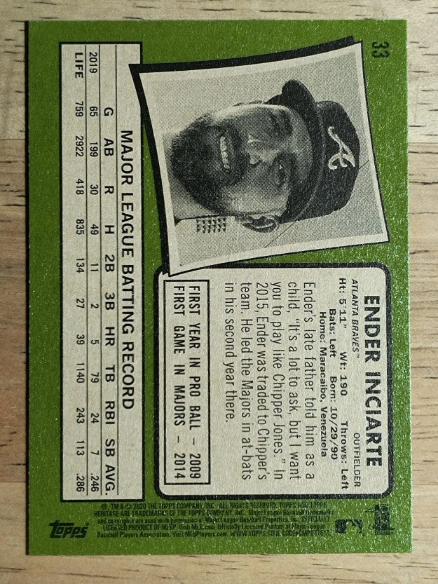 2020 Topps Heritage #33 Ender Inciarte