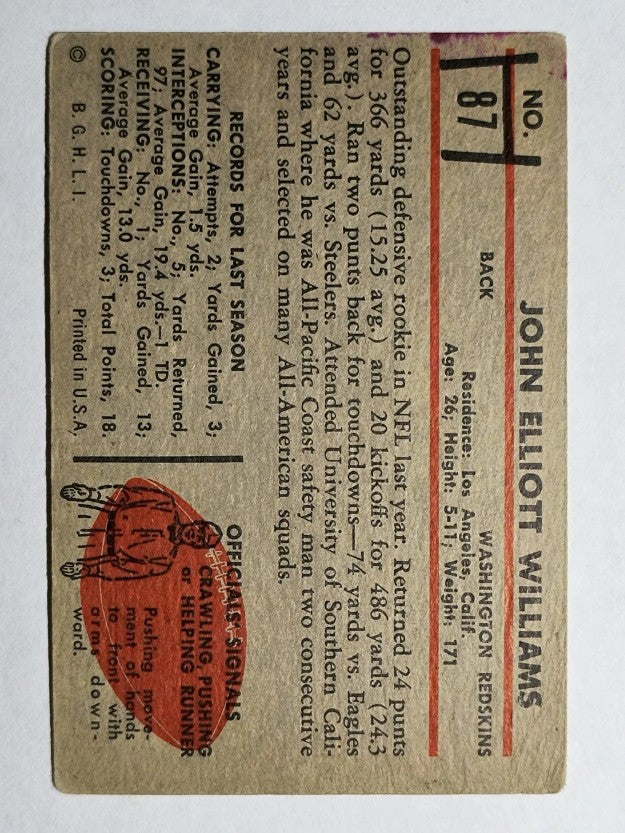 1953 Bowman #87 John Williams SP RC (VGEX)