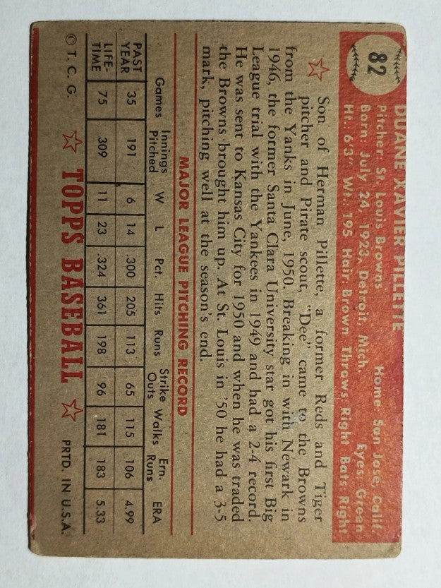 1952 Topps #82 Duane Pillette (VG)